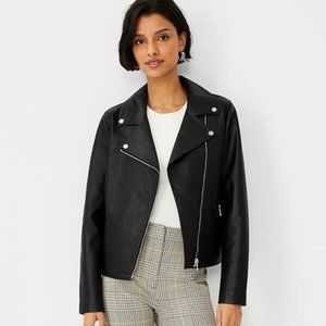 Never worn Ann Taylor Women Black Faux Leather Moto Jacket Petite 6P
